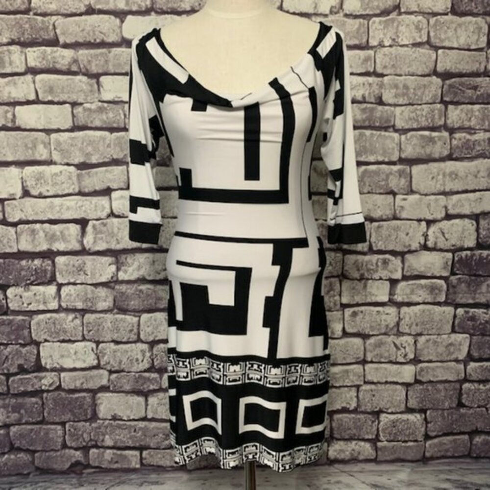 Analili Black & White 3/4 Sleeve Dress Size S